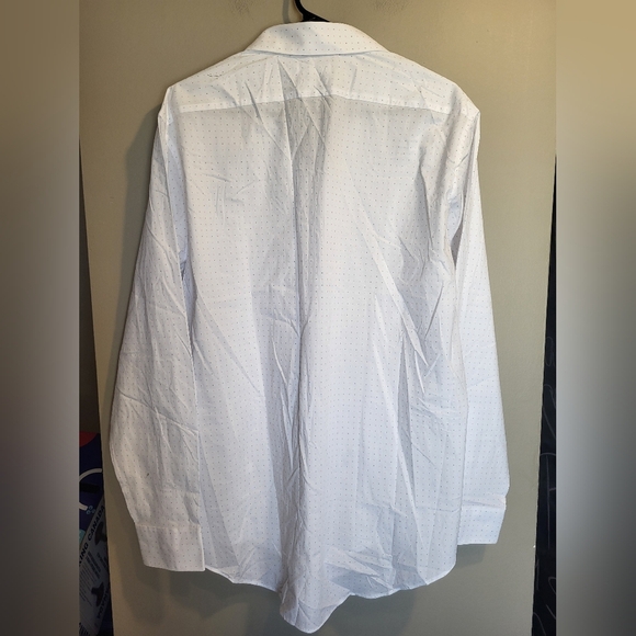 Calvin Klein White With Pink And Gray Dots Dress Shirt, Size Large - Picture 2 of 6